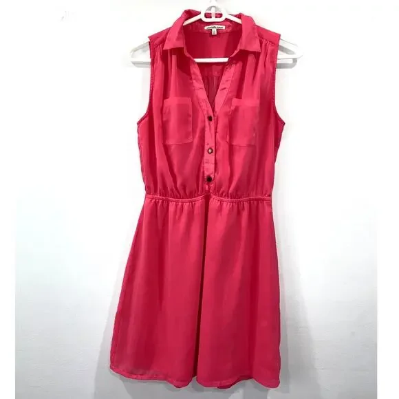 Charlotte Russe Fuchsia Pink Button Up Sleeveless Mini Dress Small S Bright - Picture 2 of 13